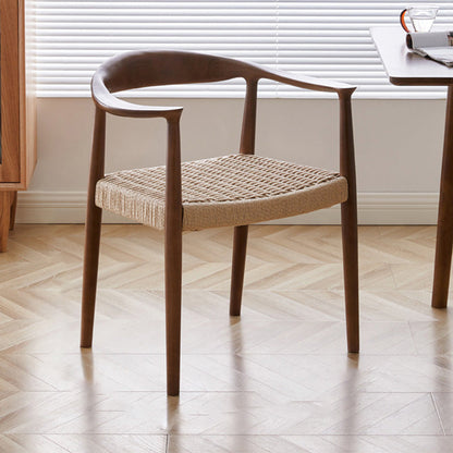 Traditional Vintage Braided Rope Wood Legs Square Dining Chair Backrest Armrest For Dining Room