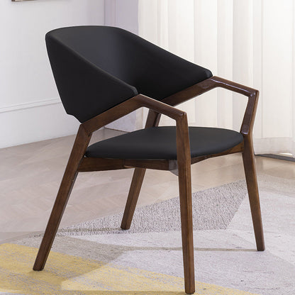 Contemporary Simplicity Square Artificial Leather Upholstered Wood Dining Chair Backrest Armrest For Dining Room