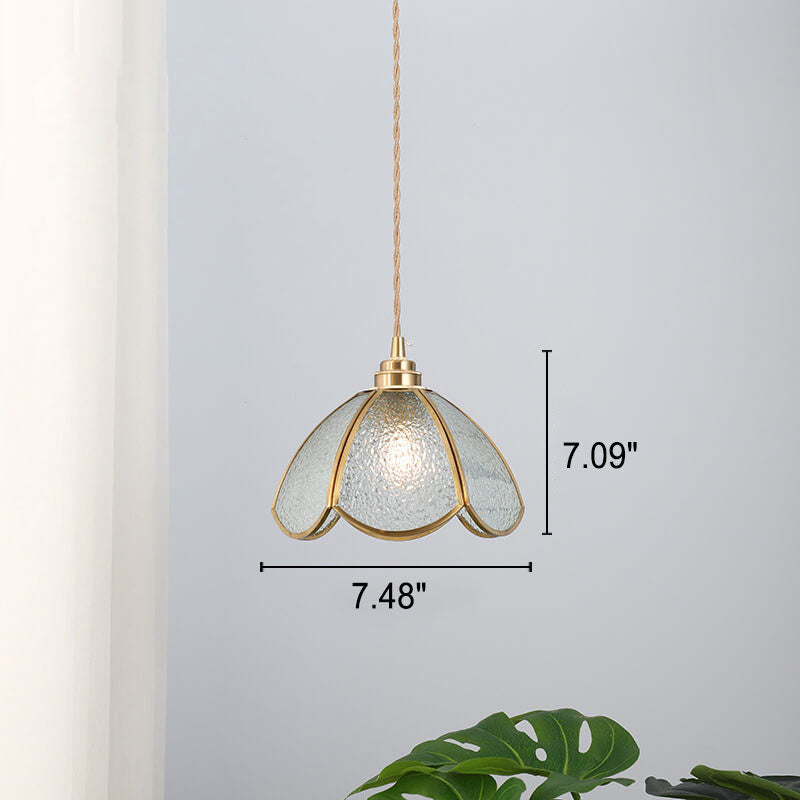 Japanese Vintage Brass Stained Glass Cone 1-Light Pendant Light