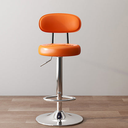 Modern Minimalist Round Upholstered Curved Backrest Microfiber Leather Metal Bar Stool For Dining Room