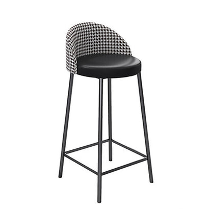 Contemporary Scandinavian Round PU Leather Iron Frame Bar Stool Low Back Footrest For Dining Room