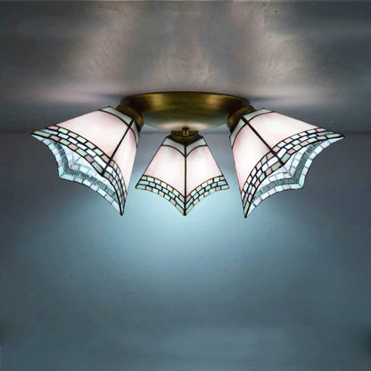 Tiffany Light Luxury Stained Glass Horn 3-Light Semi-Flush Mount Lighting