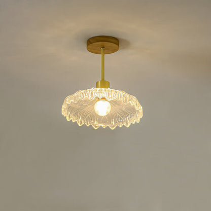 Contemporary Luxury Flower Copper Glass 1-Light Semi-Flush Mount Ceiling Light For Hallway