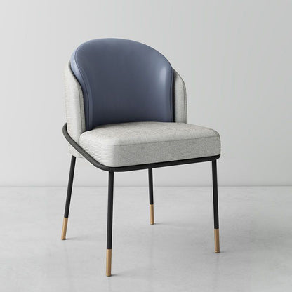 Modern Luxury Square Upholstered Curved Backrest Genuine Leather Fabric Iron Dining Chair For Dining Room