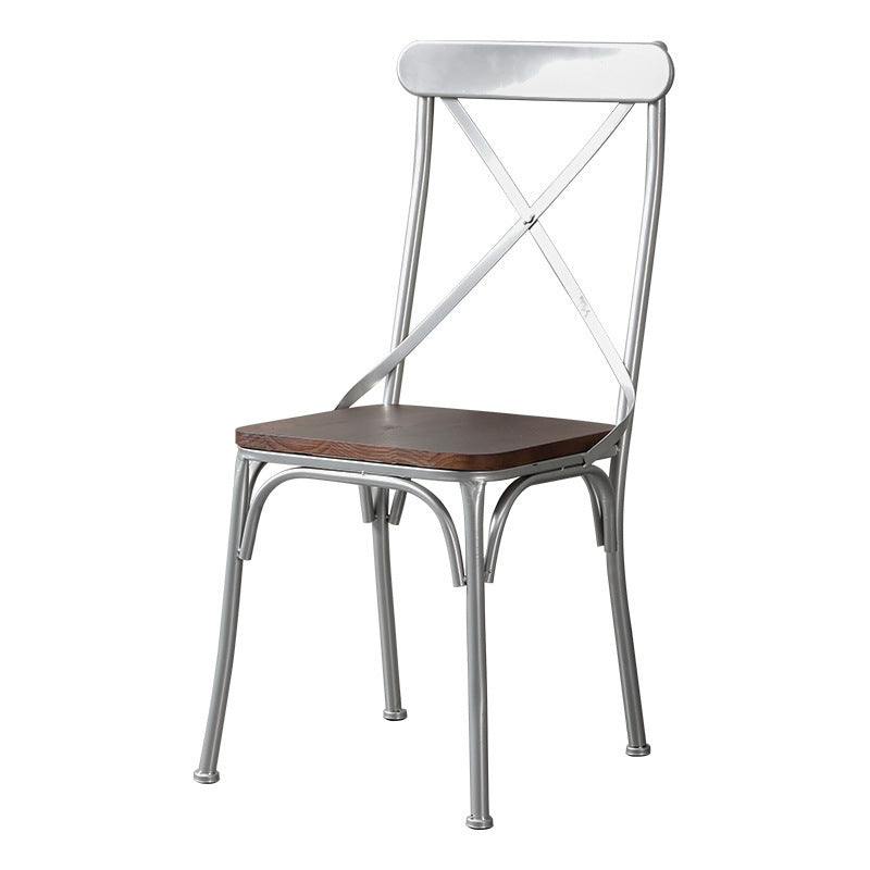 Contemporary Industrial PU Leather Wood Iron Square X Shape Back Dining Chair & Table Set For Dining Room