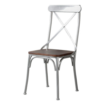 Contemporary Industrial PU Leather Wood Iron Square X Shape Back Dining Chair & Table Set For Dining Room