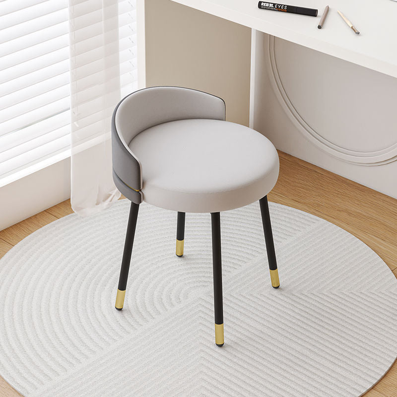 Modern Minimalist Round Cotton Linen Artificial Leather Iron Vanity Stool Low Backrest For Bedroom