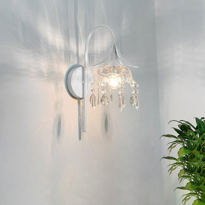 Contemporary Creative Iron Lotus Flower Glass Shade Crystal 1-Light Wall Sconce Lamp For Living Room