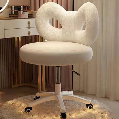 Modern Art Deco Butterfly Knot Round Lambswool Faux Leather Metal Vanity Stool Backrest Armless For Bedroom