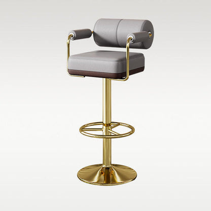 Modern Luxury Square Cylindrical Artificial Leather Metal Bar Stool Backrest Armrest For Dining Room