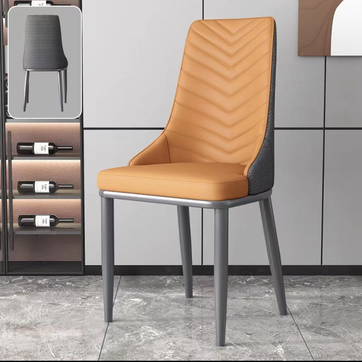 Modern Minimalist Square Four Legs Metal Microfiber Leather Dining Chair Backrest Armless For Dining Room