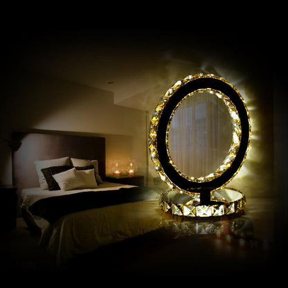 Luxury Crystal Round Stainless Steel LED Table Lamp
