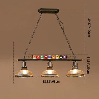 Contemporary Industrial Billiard Round Strip Iron Glass 2/3 Light Island Light Chandelier For Dining Room