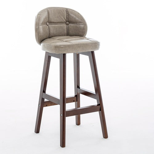 Modern Minimalist Square Wood Oiled Wax Leather Foam Bar Stool With Four Legs Backrest For Dining Room