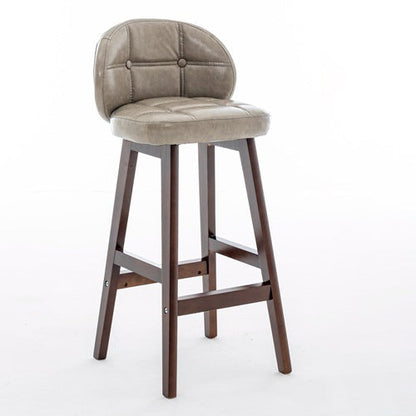 Modern Minimalist Square Wood Oiled Wax Leather Foam Bar Stool With Four Legs Backrest For Dining Room