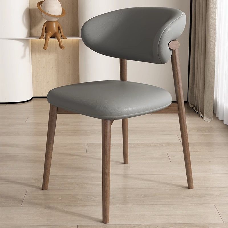 Contemporary Nordic Square Nappa Leather Metal Frame Dining Chair Backrest Armless For Dining Room