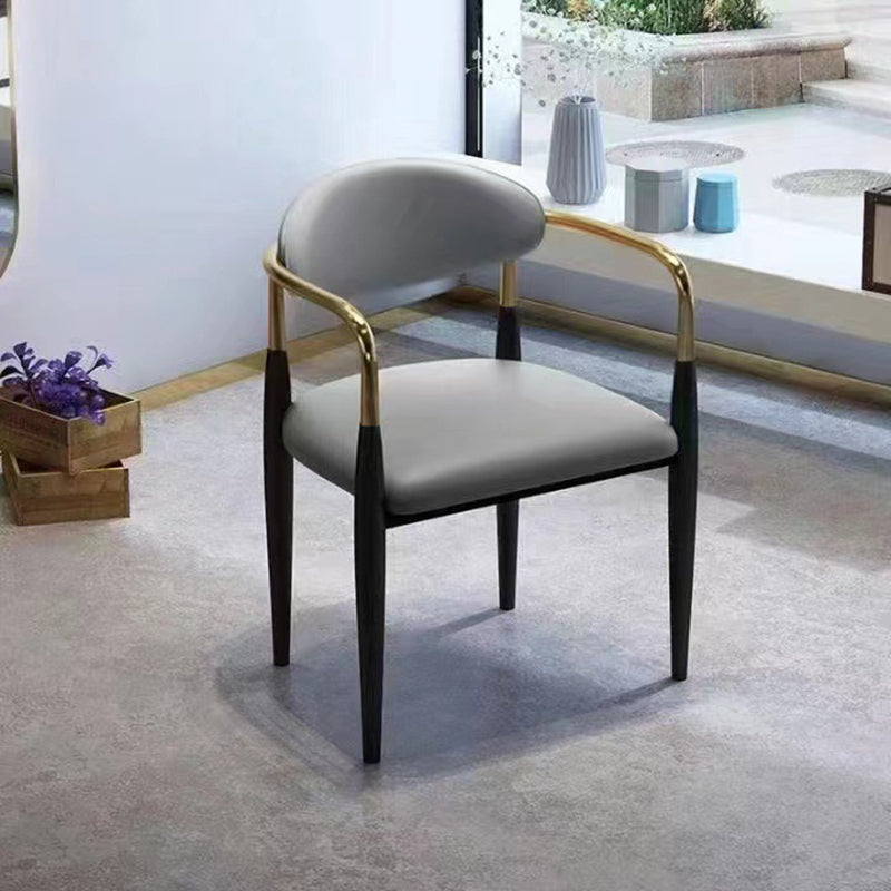 Modern Luxury Square Cushion Faux Leather Metal Sponge Dining Chair Backrest Armrest For Dining Room