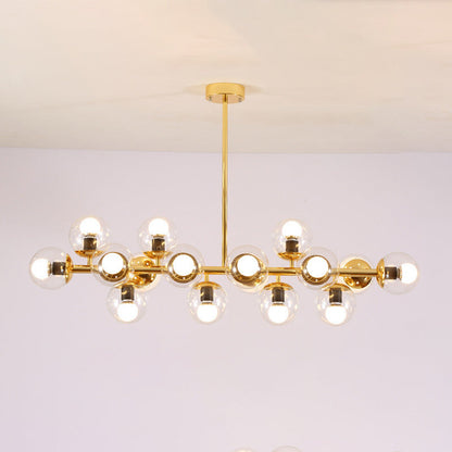 Contemporary Scandinavian Long Round Globe Iron Glass 16-Light Island Light Chandelier For Dining Room