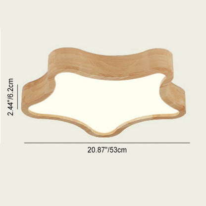 Scandinavian Modern Minimalist Clouds Stars Rubber Wood Acrylic LED Flush Mount Ceiling Light
