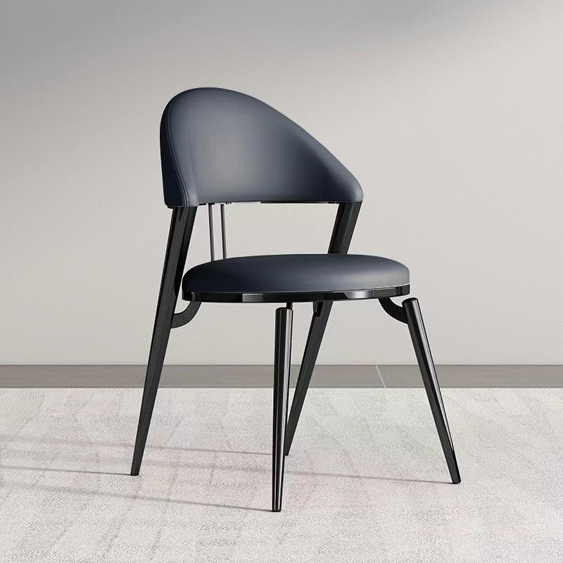 Modern Luxury Round Cushion PU Leather Lambswool Sponge Black Titanium Dining Chair Backrest For Dining Room