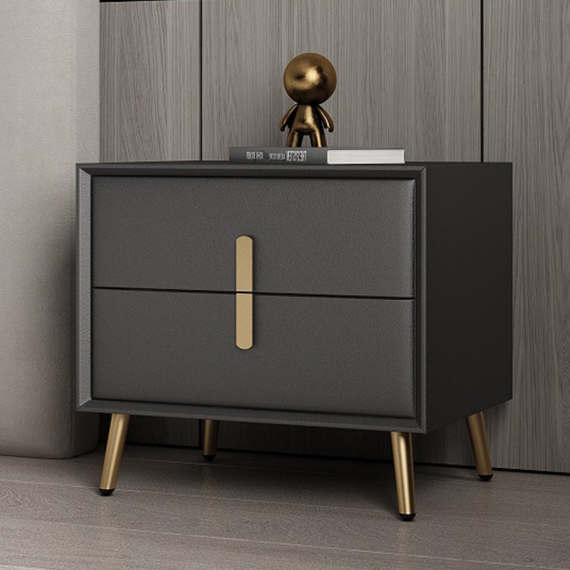 Modern Luxury Rectangular Solid Wood Microfiber Leather Hardware Nightstand 2-Drawer For Bedroom