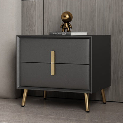 Modern Luxury Rectangular Solid Wood Microfiber Leather Hardware Nightstand 2-Drawer For Bedroom