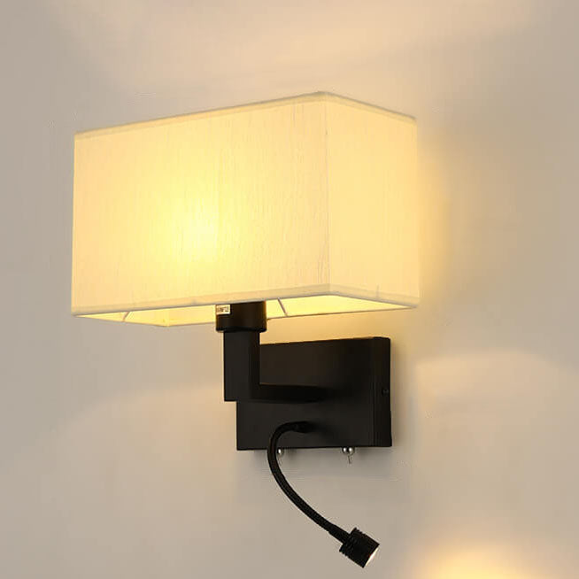 Modern Minimalist Solid Color Rectangular Iron Fabric 2-Light Wall Sconce Lamp