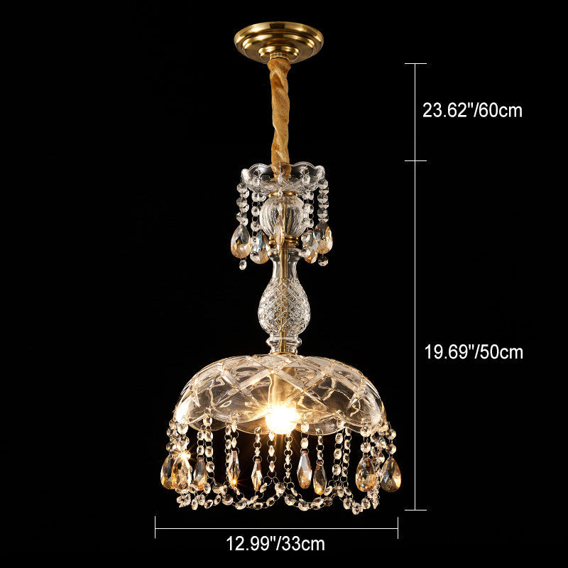 Traditional European Round Flower Crystal Hardware 1-Light Pendant Light For Living Room