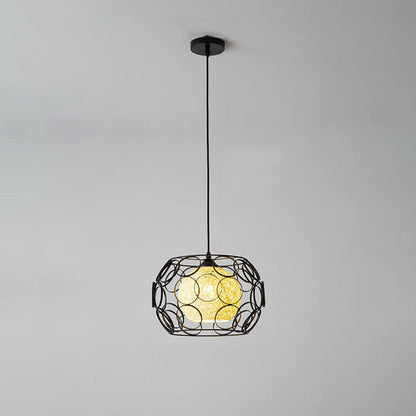 Nordic Creative Weaving Hemp Ball Iron Drum 1-Light Pendant Light