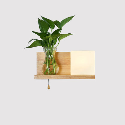 Modern Minimalist Rectangular Cylinder Orb Glass Wood 1-Light Wall Sconce Lamp For Living Room