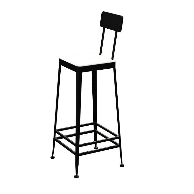 Modern Minimalist Square PU Leather Upholstered Iron Frame Bar Stool Backrest Footrest For Dining Room