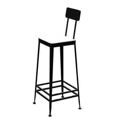 Modern Minimalist Square PU Leather Upholstered Iron Frame Bar Stool Backrest Footrest For Dining Room
