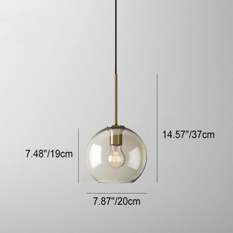 Nordic Minimalist Cognac Glass Round Geometric Jar 1-Light Pendant Light