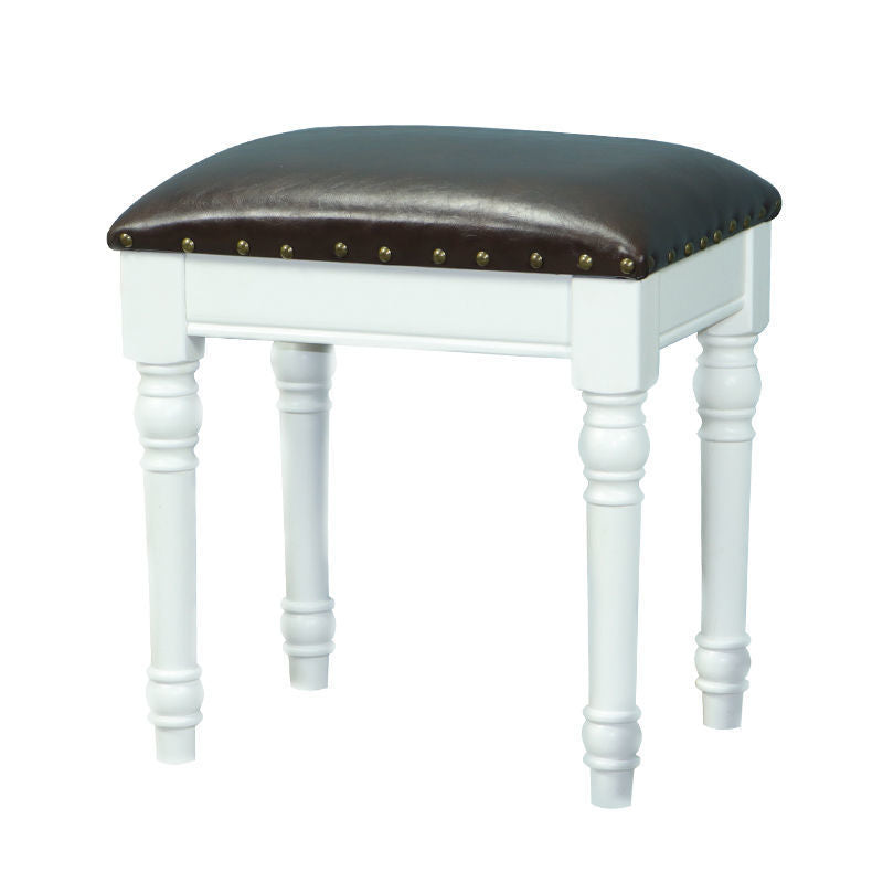 Contemporary Scandinavian Square Linen Faux Leather Solid Wood Vanity Stool Backless Armless For Bedroom