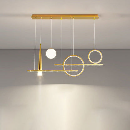 Contemporary Luxury Geometric Ring Glass Ball Shade LED Chandelier Island Light For Living Room