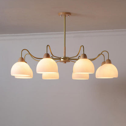 Nordic Japanese Glass Round Wood 3/6/8 Light Chandelier