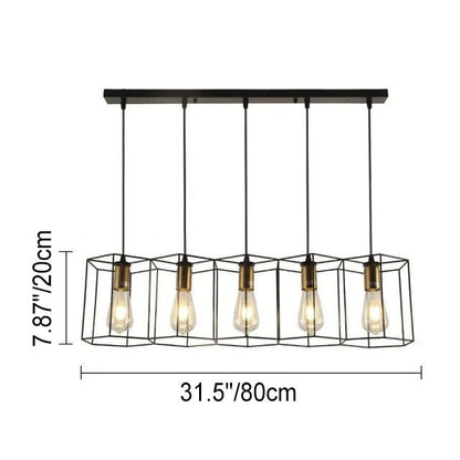 Industrial Vintage Geometric Frame Iron 3/5 Light Island Light Chandelier
