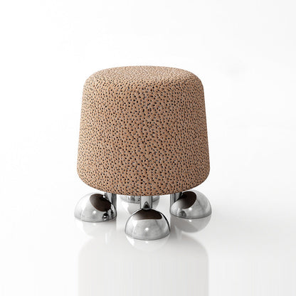 Modern Luxury Round Cushion Cotton Linen Solid Wood Stainless Steel Vanity Stool 4-Leg For Bedroom