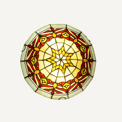 European Tiffany Stained Glass Round 2/3 Light Flush Mount Ceiling Light