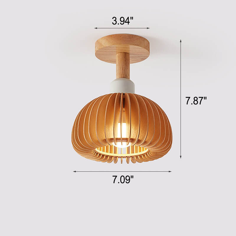 Nordic Wood Geometric Round 1-Light Semi-Flush Mount Ceiling Light