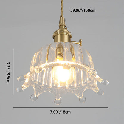 Traditional Japanese Brass Walnut Glass Ceramic Cylinder Conic Flower Bowl 1-Light Pendant Light For Dining Room
