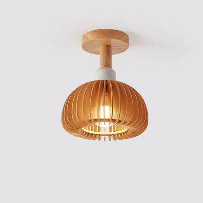 Nordic Wood Geometric Round 1-Light Semi-Flush Mount Ceiling Light
