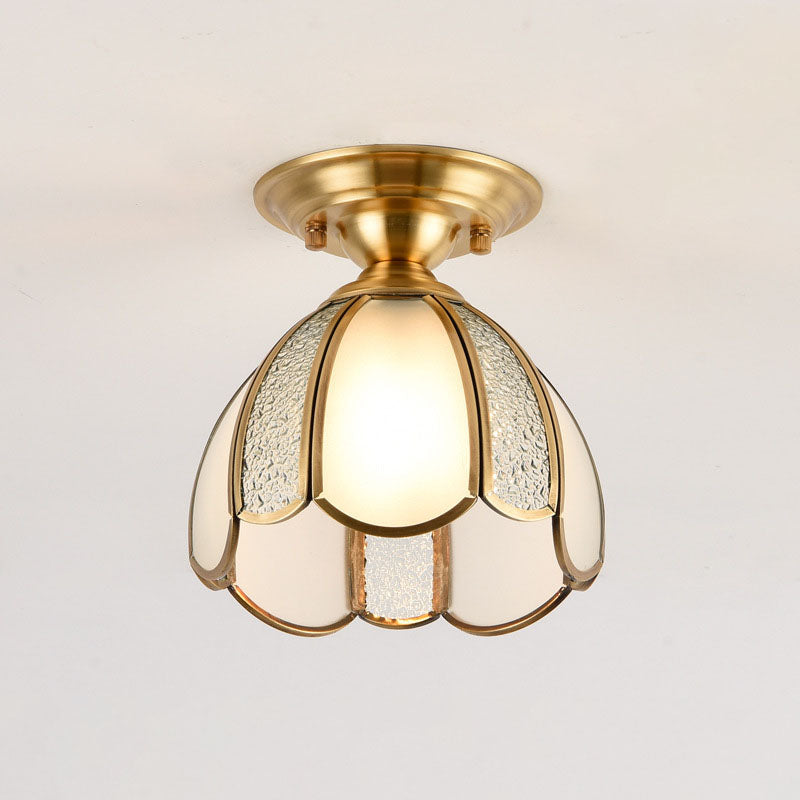 European Luxury Brass Glass Cone 1-Light Semi-Flush Mount Ceiling Light