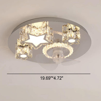 Modern Luxury Crystal Stainless Steel LED Flush Mount Ceiling Fan Light