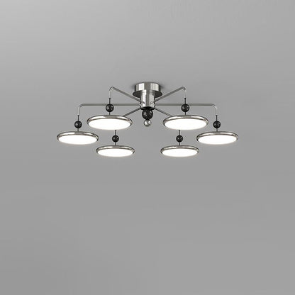 Contemporary Scandinavian Iron Frame Acrylic Flying Saucer LED Semi-Flush Mount Ceiling Light For Living Room
