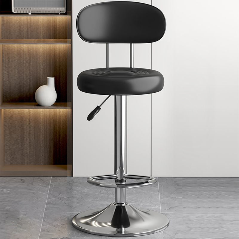 Contemporary Luxury Round Faux Leather Upholstered Swivel Bar Stool Height Adjustable Footrest For Dining Room