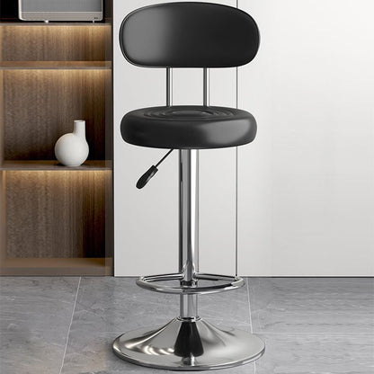 Contemporary Luxury Round Faux Leather Upholstered Swivel Bar Stool Height Adjustable Footrest For Dining Room