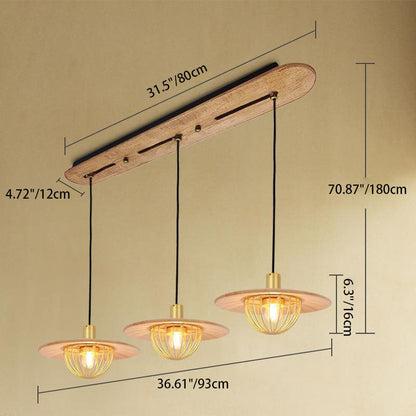 Industrial Simple Light Luxury Wooden Disc 1/2/3-Light Island Light Chandelier