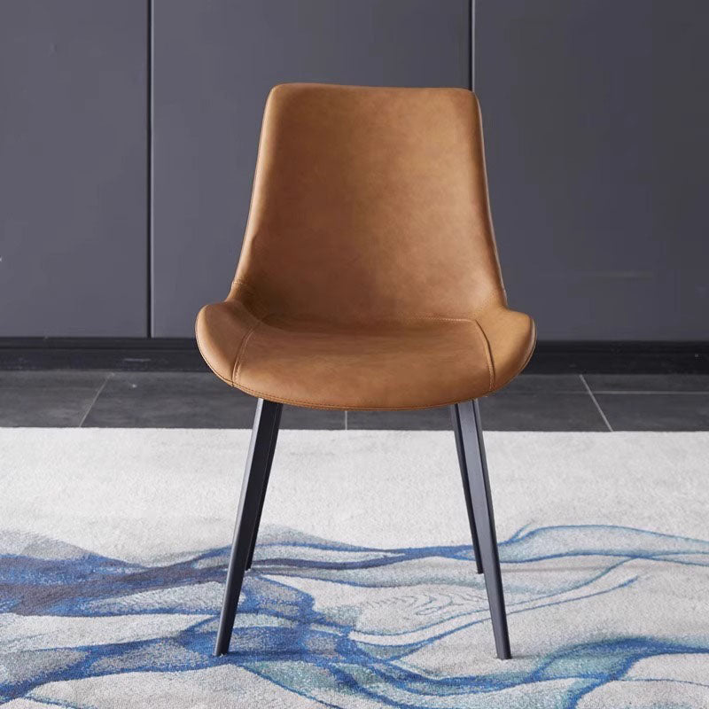 Contemporary Scandinavian PU Leather Carbon Steel Sponge Square Curved Dinining Chair Backrest For Dining Room