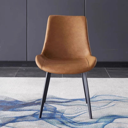 Contemporary Scandinavian PU Leather Carbon Steel Sponge Square Curved Dinining Chair Backrest For Dining Room